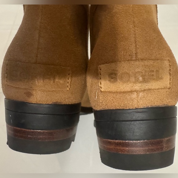Sorel Women's Lolla Cut Out Suede Ankle Booties Camel Brown Stacked Heel Size 10 - Picture 8 of 11